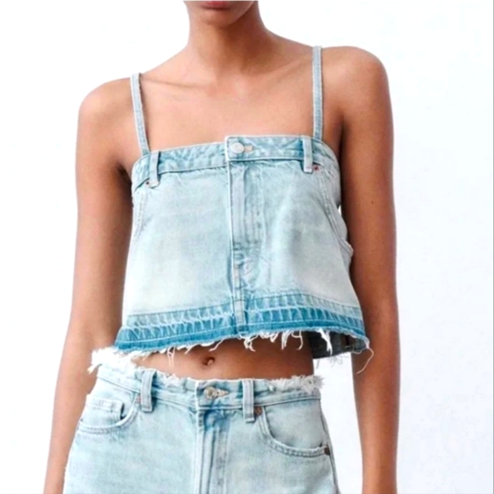 Zara denim bottoms crop top NEW size medium